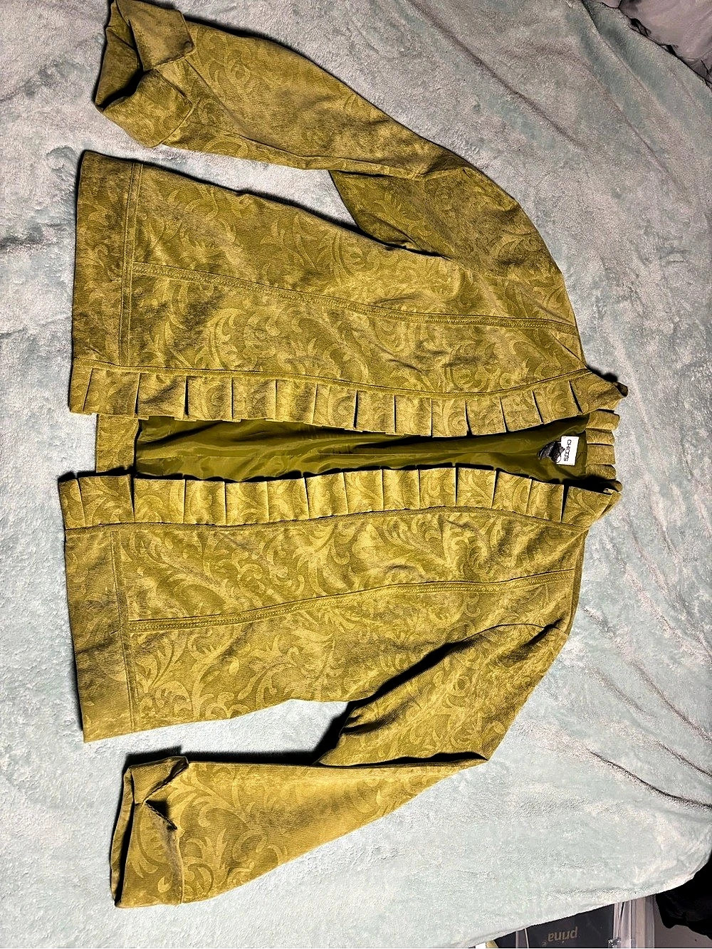 Chicos Floral Jacquard Blazer Green Size M